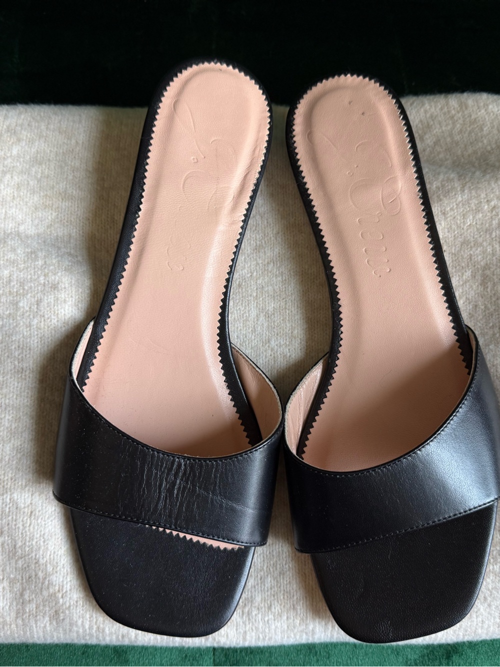 J.Crew Lina Black Leather Kitten Heel Slide Sandals Made in Italy 9 NWOT